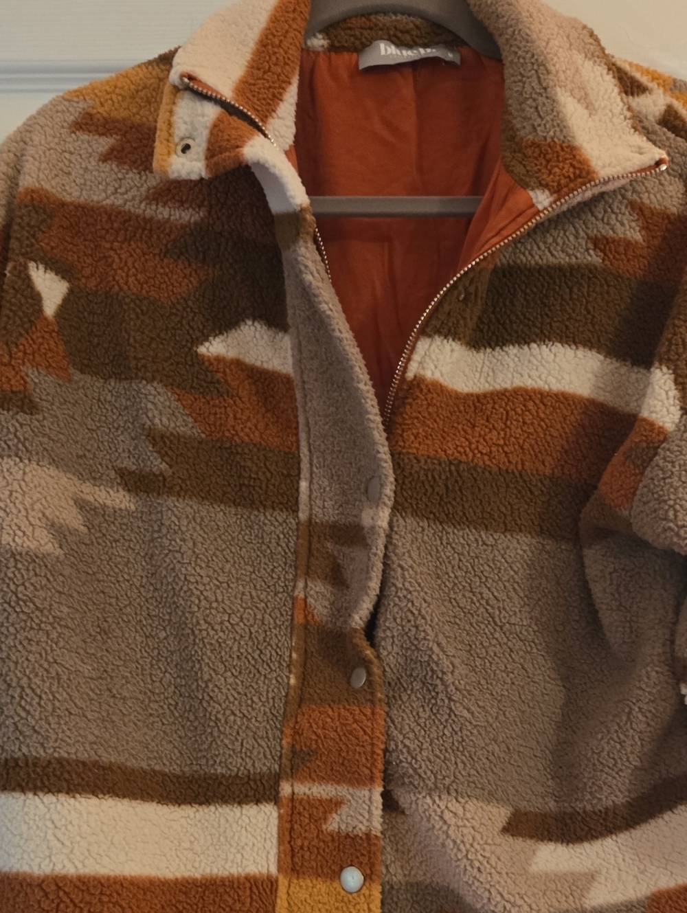 Cozy Sherpa Jacket - Rust & Cream Camouflage